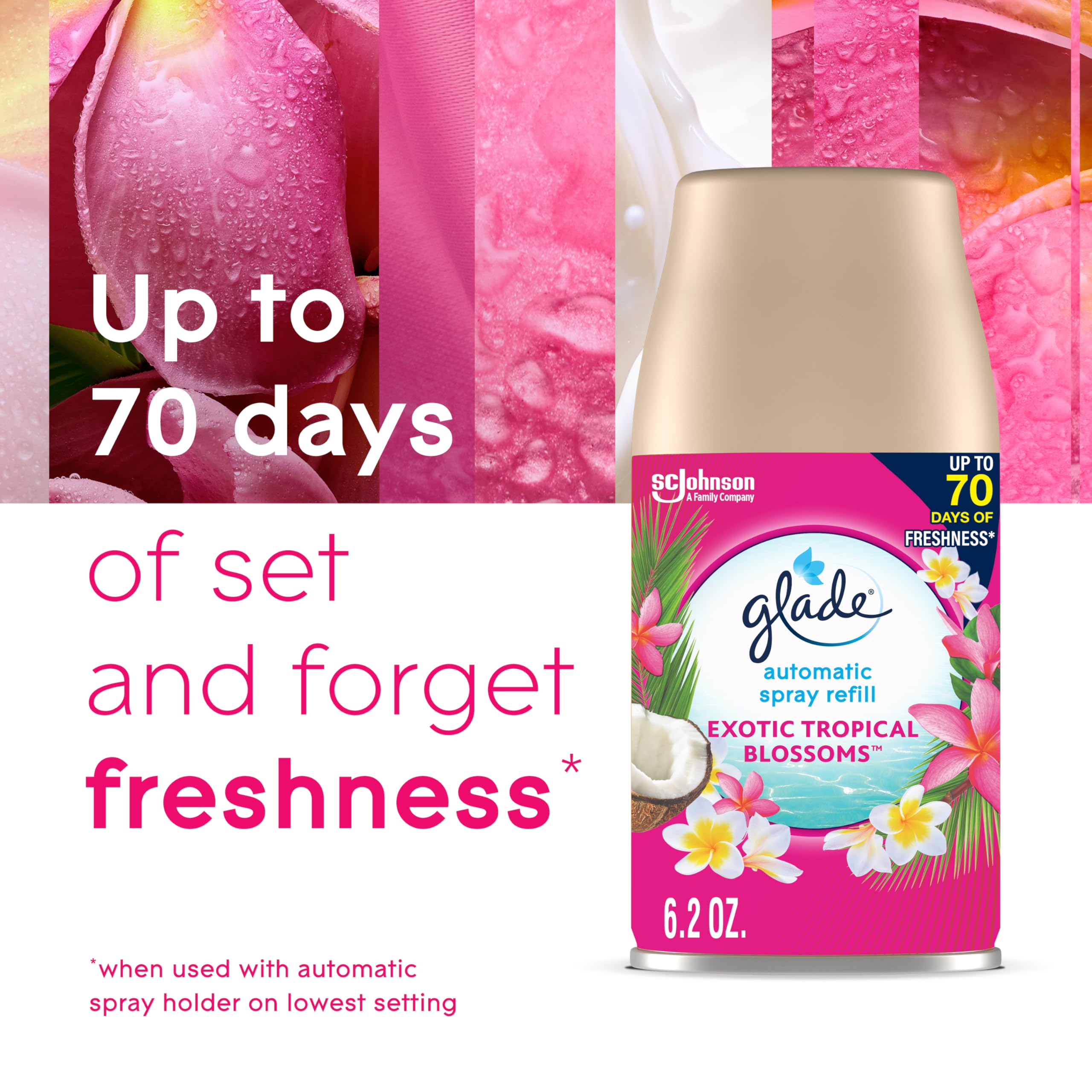 Glade Automatic Spray Refill 2 ct, Exotic Tropical Blossoms, Automatic Spray air freshener, 12.4 oz, 12.4 Ounce