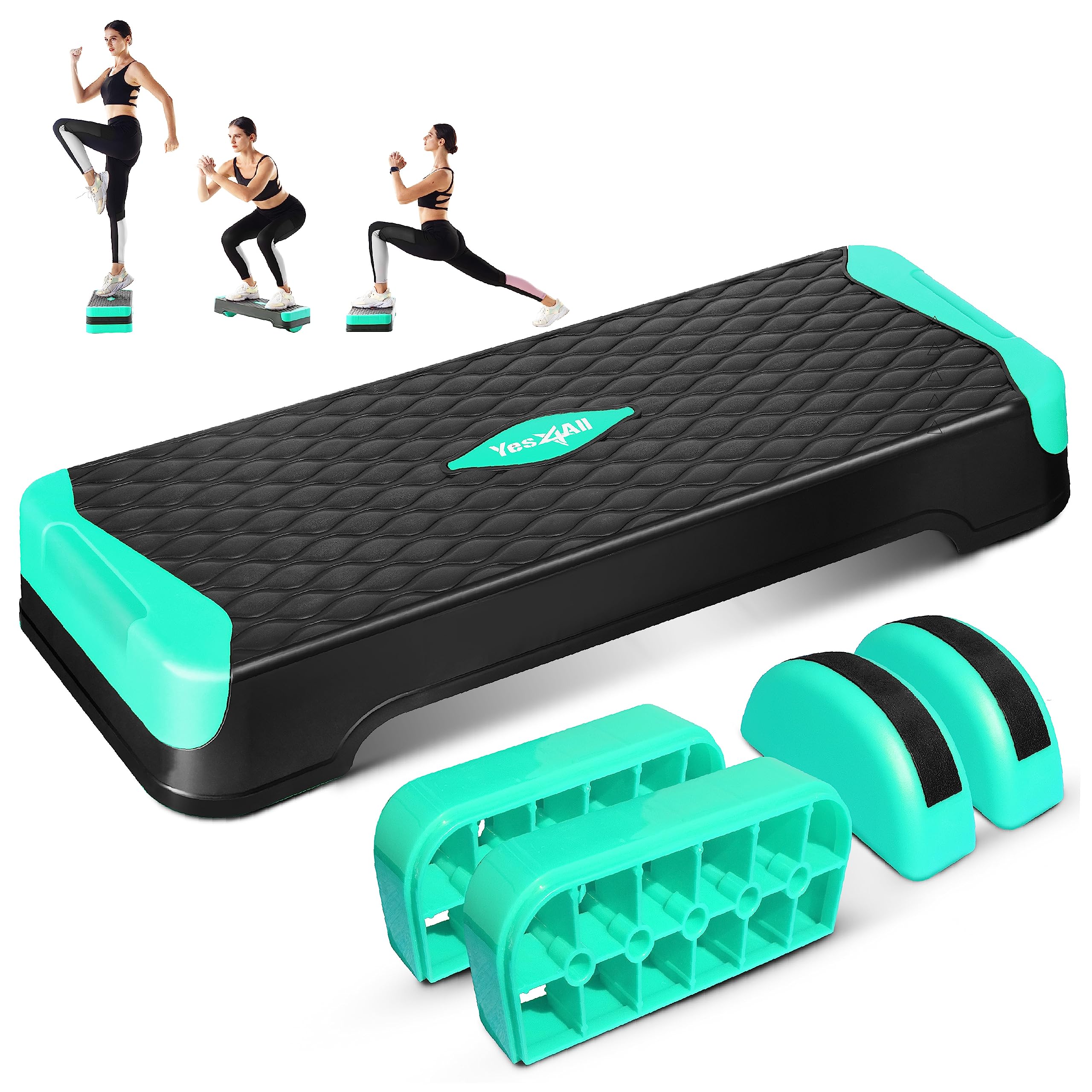 Yes4All 2-in-1 Adjustable Aerobic Stepper with Rocker Balance Board Legs for Home Workout, Step Exercise & Balance Training - Neo Green Image