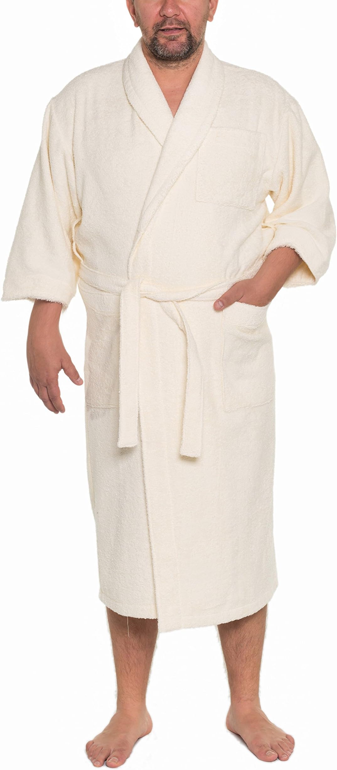 BENEDICT exclusive Bathrobe from the Sophie Bernard Collection "Bath & Spa". 100% pure Cotton, 430 gf/sqm. Feel at ease! 4XL-Size / ecru. Corresponds to the stocky size 34-38, UK 58-62 and international size 6-8XL!