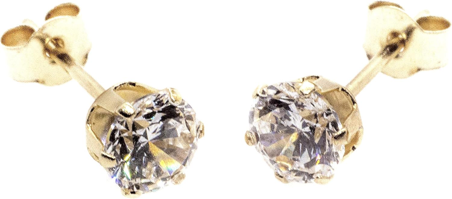 Arranview Jewellery 3 mm CZ solitaire stud earrings in 9ct yellow gold, White