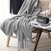 LOMAO Knitted Throw Blanket with Tassels Bubble Textured Soft Lightweight Throws for Couch Cover Home Decor (Light Grey, 50x60)