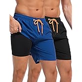 Nadirknit 2 Pack: Men's 7" Swim Trunks with Compression Liner, Quick Dry Swim Shorts Bathing Suits Board Shorts Swimwear