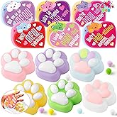 JOYIN 24 PCS Valentine's Day 2" Cat Paw Fidget Toys (6 Colors) with Cards, Mochi Toys for School Classroom Exchange Gifts, Party Favors, Stress Balls Keychain Valentines for Kids Classroom Boys Girls