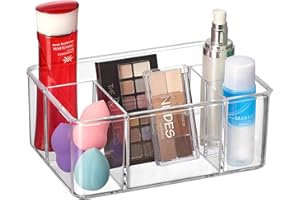 Amazing Abby - Glamour - Acrylic 5-Compartment Makeup Organizer, Transparent Plastic Beauty Supply Holder, Perfect Bathroom Vanity Storage Solution for Makeup Palettes, Makeup Brushes, and More