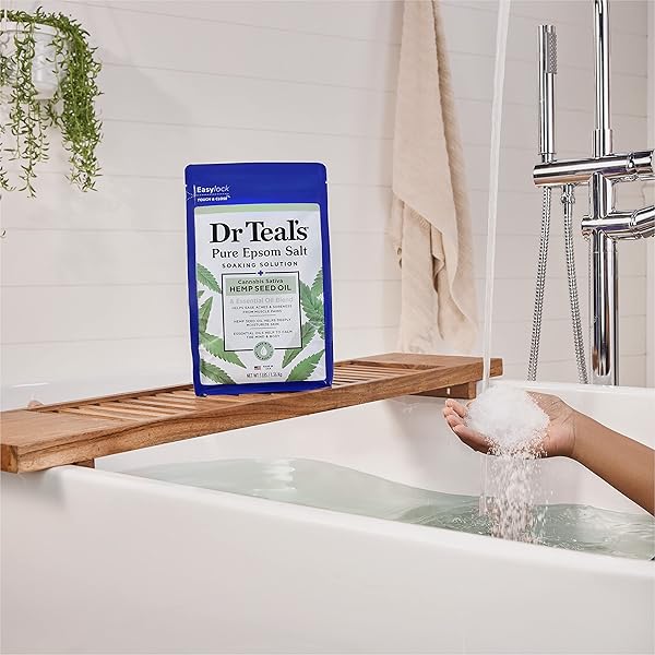 DR TEAL’S PURE EPSOM MAGNESIUM SALT SOAK, CANNABIS SATIVA HEMP SEED OIL, 3 LB