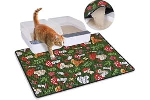 Bienbee Cat Litter Mat, 30"x24" Litter Mat Double Layer Litter Trapping Mat, Reduces Tracking and Keeps Floors Clean,Jungle Mushroom L