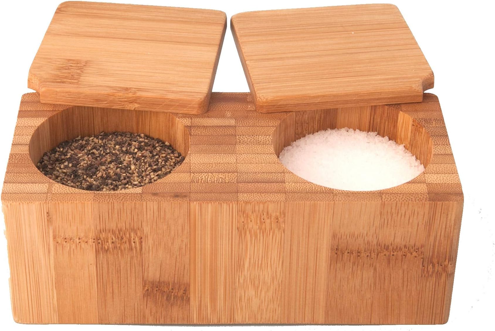 Bamboo Salt & Pepper Box - 100% Natural Wood by Simply Natural Bliss That is Environmentally Friendly - 2 Pot Box for Salt or Spices