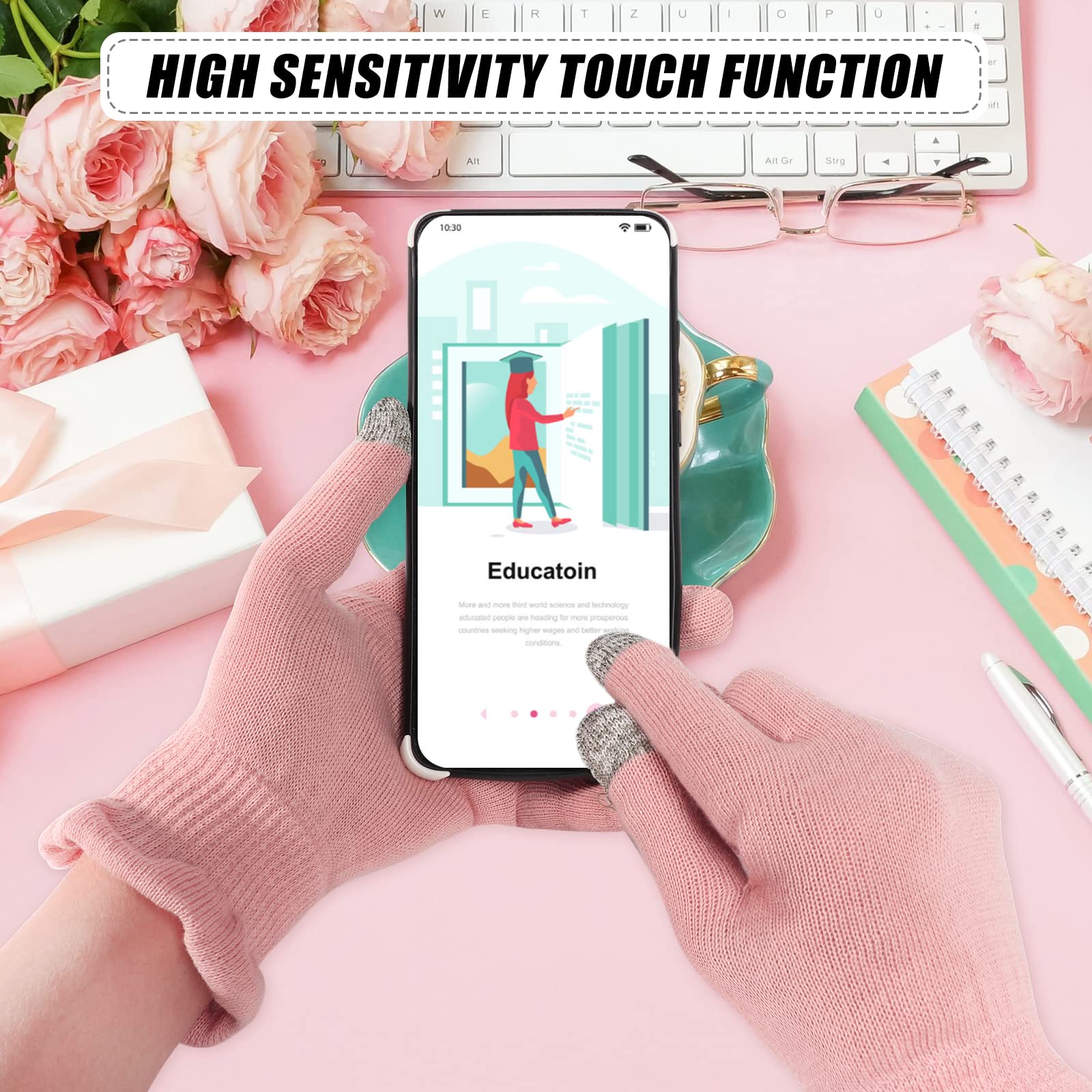 Donfri 2 Pairs Cotton Moisturizing Gloves Overnight Touchscreen Fingers for SPA Dry Hands Hand Care Day and Night Moisturizing (Medium-Pink)
