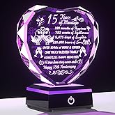 Arikyrist 15th Wedding Anniversary Crystal Heart Keepsake with Multicolor LED Base – Romantic 15 Years Marriage Gift for Couples Wife Husband Ideal Present for Christmas Valentine's Day