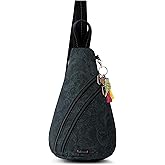 Sakroots On The Go Sling Bag for Women in Eco-Twill, Large Convertible Crossbody Backpack With Main Zipper Closer, Made From Recycled Materials - Black Tonal Spirit Desert
