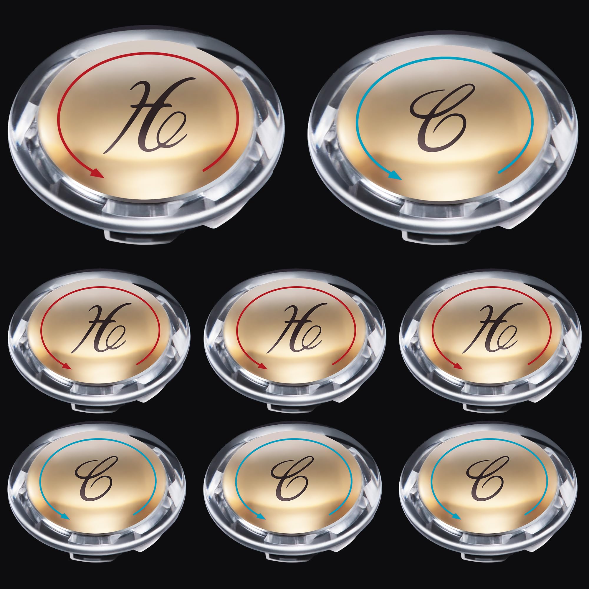 Photo 1 of Dreyoo 8 Pcs Universal Index Buttons, Hot and Cold Faucet Index Buttons, Bathroom Faucet Knobs Replacement, Compatible with Delta/LDR/Delex/Peerless Two Clear Handles, 1-5/16 In. Diameter