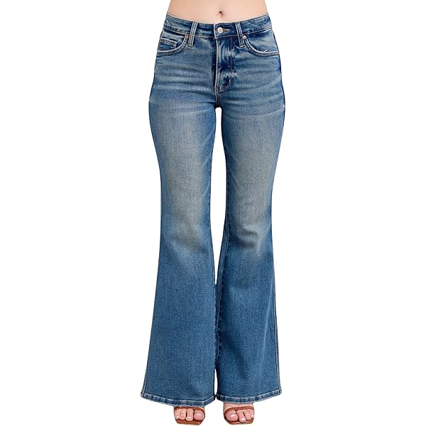 Judy Blue Mid-Rise Light Wash Flare Jeans with Rhinestone