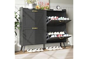 Sscaktu Shoe Cabinet Storage for Entryway, Shoe Cabinet with 4 Flip Drawers, Hidden Slim Shoe Organizer, Narrow Shoe Storage Cabinet Shoe Closet Shoe Rack for Hallway, Black