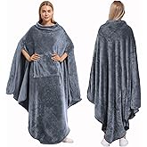 Catalonia Fleece Wearable Blanket Poncho for Adult Women Men, Travel Wrap Blanket Cape with Pocket |Warm, Soft, Cozy, Snuggly, Comfort Gift, No Sleeves|All Season, Grey