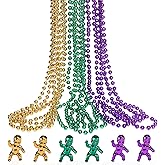 ZZYFGH Mardi Gras Bead Necklace 12 Pcs and Mini King Cake Babies 6 Pcs Metallic Gold Purple Green Party Costume Accessory