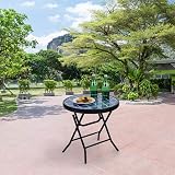 PHI VILLA Folding Side Table - Blue Small Round Patio Coffee Table view 8