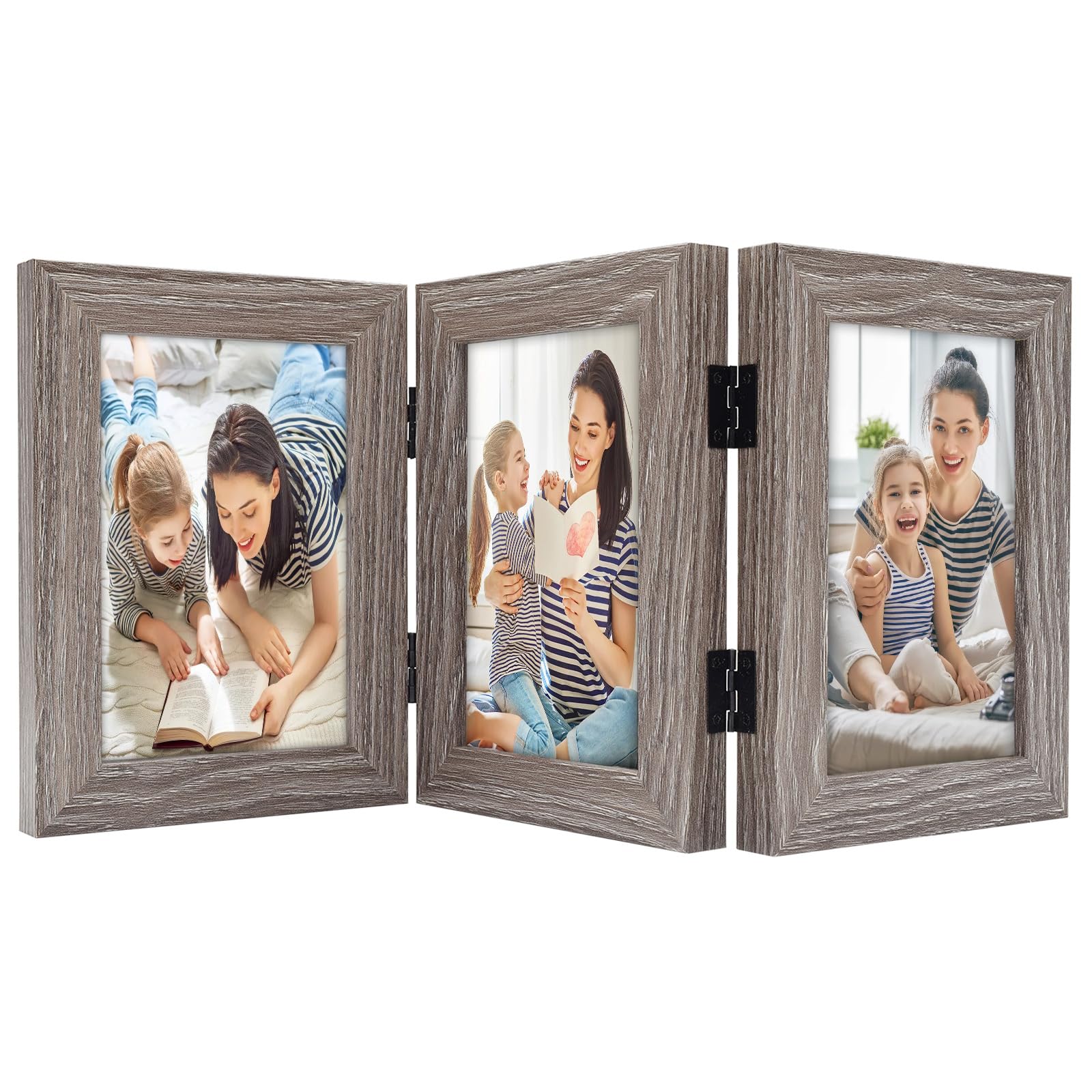 Golden State Art, 4x6 Triple Hinged Picture Frame, Three Photo Folding Frames, for Wedding Family Pictures Collage (Grey, Triple, 4x6)