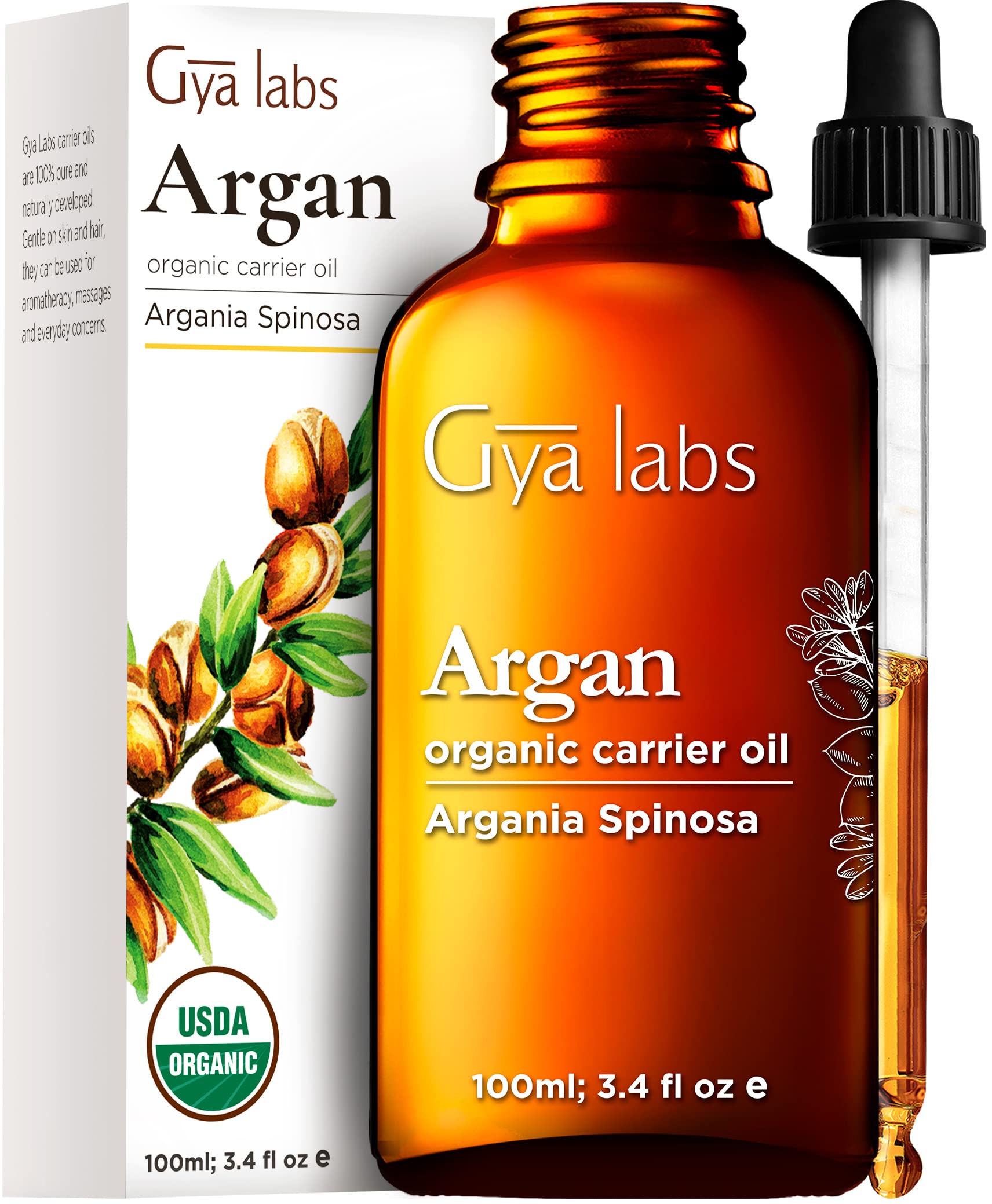Gya Labs Organic Argan Oil for Hair - Pure Cold-Pressed Moroccan Argan Oil for Skin & Face - Moisturizing Argan Hair Oil for Lotions, Soaps & Hair Conditioners (100ml)
