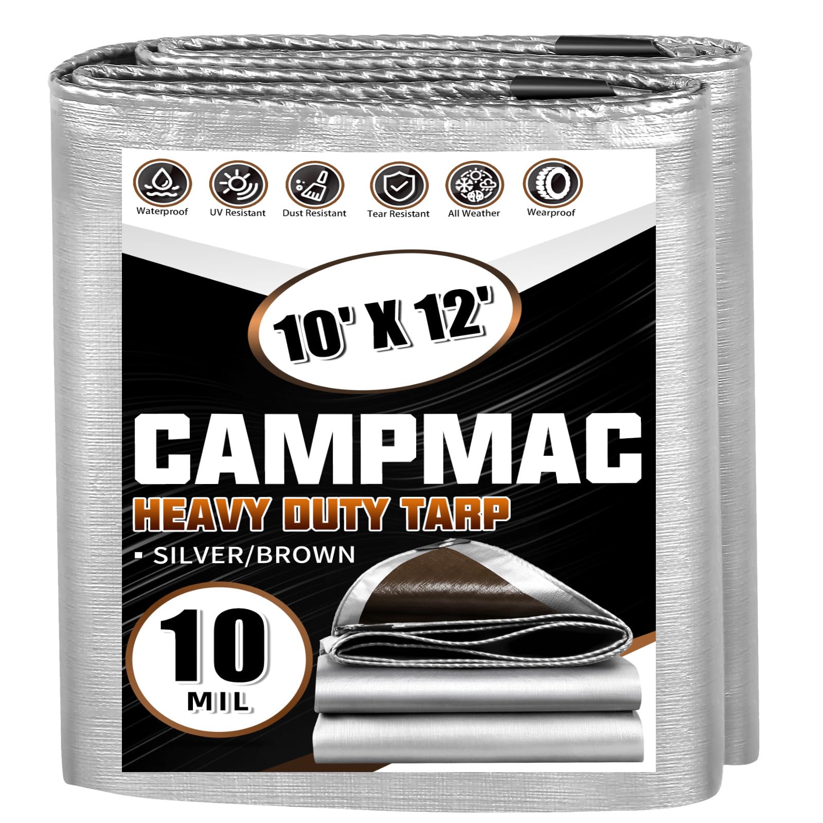8x8 Heavy Duty Tarp - 10 Mil Thick, UV Treated With Grommets Every 18 Inches