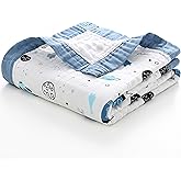 Jay & Ava Soft Cotton Muslin Blanket, 42' x 42', 4 Layers, Toddler & Baby Crib Blanket - Blue Star Space