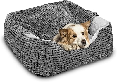 JOEJOY Rectangle Dog Bed Hooded Cave Cushion Large Pet Bed 76x61x23 cm