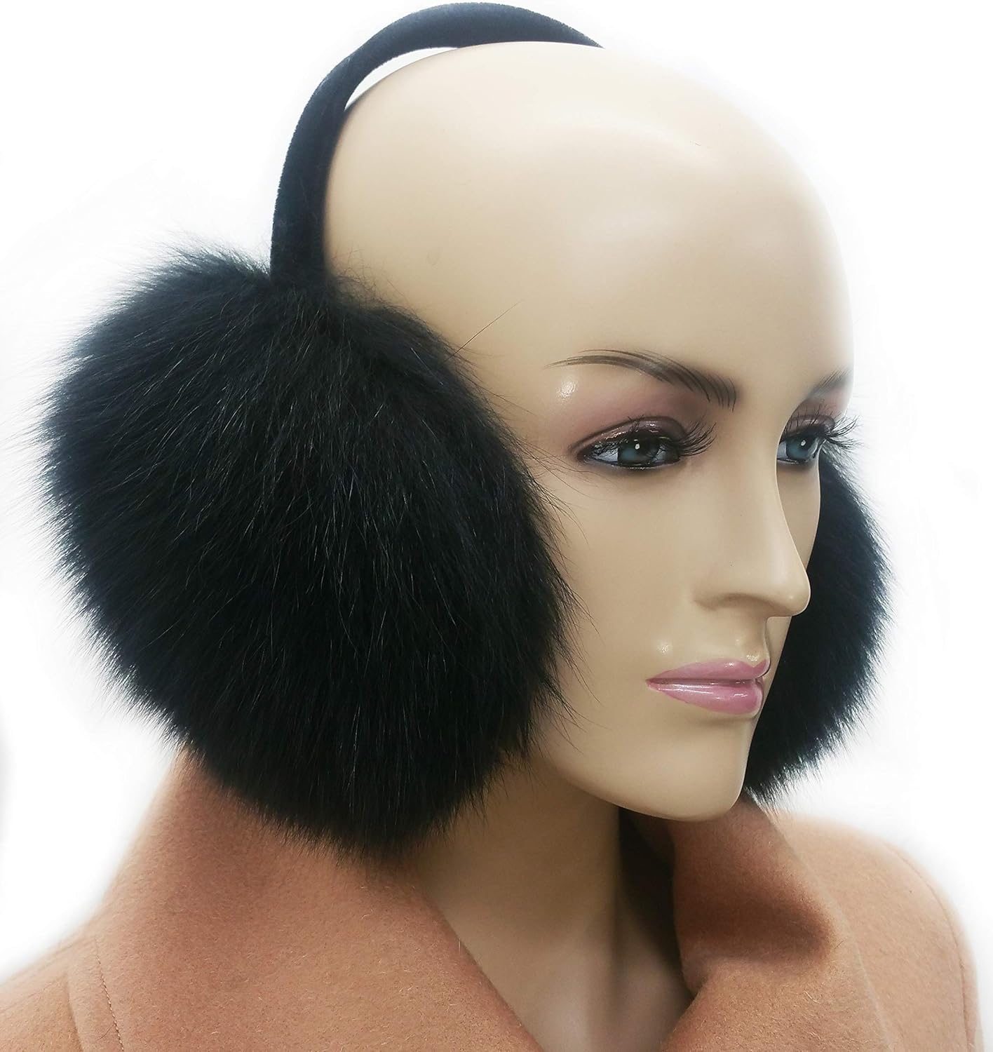 Real Fox Fur Earmuff (Black) at  Women’s Clothing store: Cold Weather Earmuffs