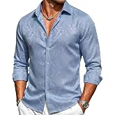Hi-Tie Mens Paisley Long Sleeve Dress Shirt Silk Button Up Shirt | Luxurious Retro Woven Jacquard,Western Cowboy,Durable Wrinkle-Free,Regular Fit,Formal Casual,Business Wedding and Night Party
