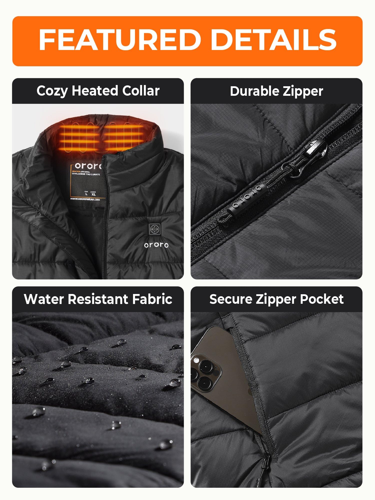 ORORO Men's Lightweight Heated Vest with USB-C Rechargeable Battery, Puffer Classic Heating Vest