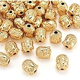 Craftdady 50Pcs 18K Gold Buddha Head Spacer Beads 11x9mm Metal Tiny Spiritual Loose Charm Beads for Jewelry Making Hole: 1.5mm