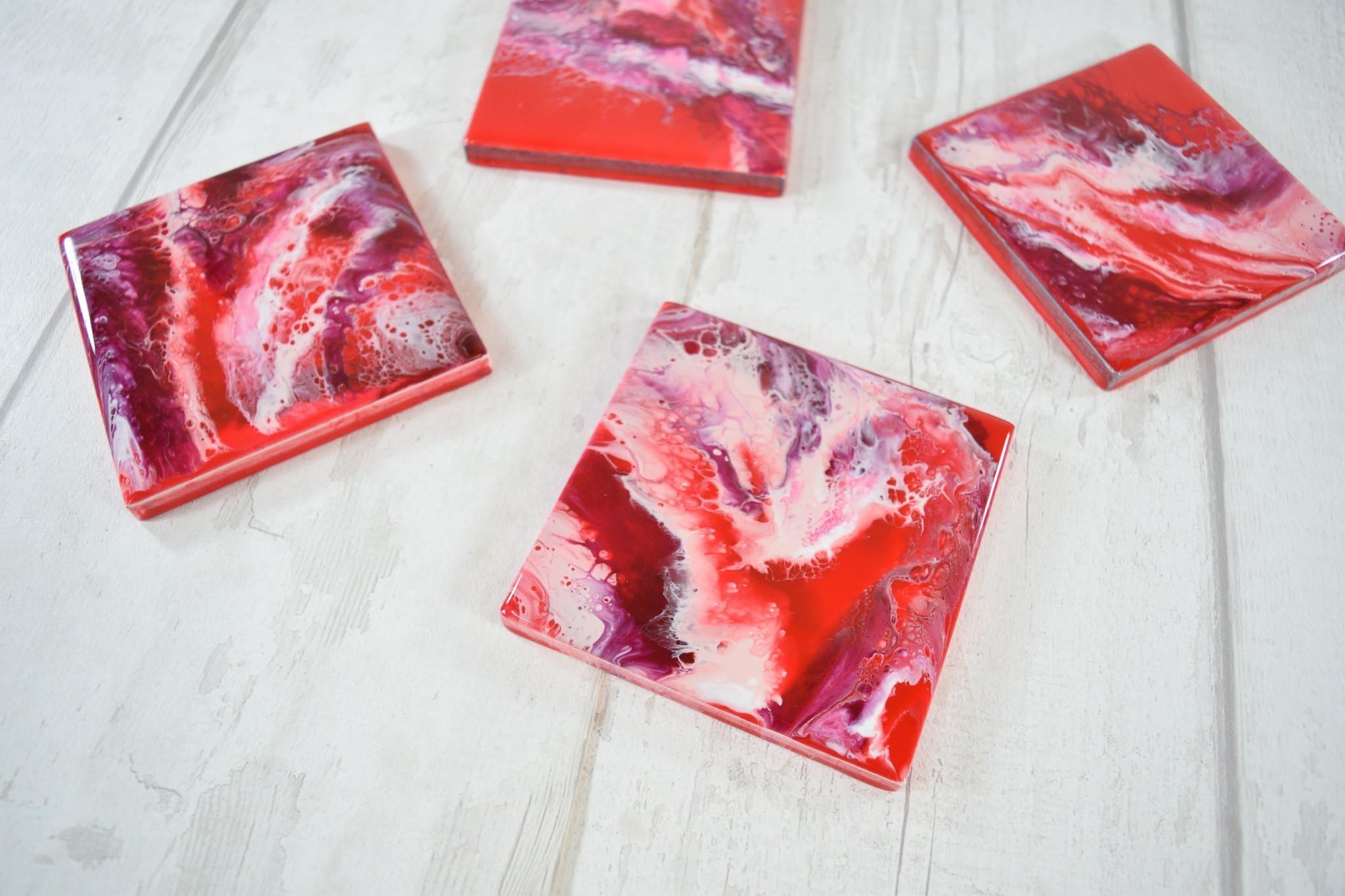 Red Resin Art Coasters for Drinks