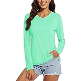MAGCOMSEN SPF Shirts for Women Long Sleeve Workout Tops V-Neck UPF 50+ UV Sun Shirt Quick Dry Performance Tees Swim Tops