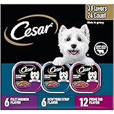 Cesar Filets in Gravy Adult Wet Dog Food Variety Pack, Filet Mignon, New York Strip and Prime Rib Flavors, 3.5 oz. Easy Peel Trays, Variety Pack, 24 Count