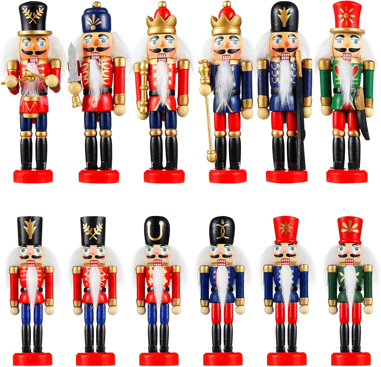 Nutcrackers - 12 Pcs Christmas Nutcracker Ornament Small Wooden Nutcracker Soldier Hanging Decorations Nutcracker Figure Christmas Ornament for Xmas Figure Decoration Tree Figure Puppet Toy Present (5.2/4.2 Inches)