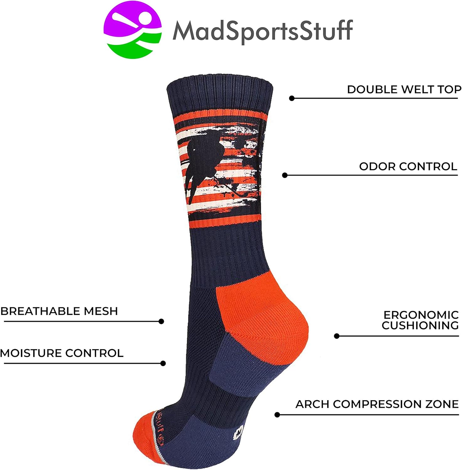 MadSportsStuff USA Hockey Socks Crew Length for Boys or Men, Hockey Gift : Clothing