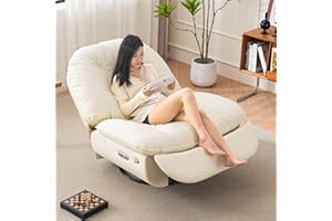 DEOLME Oversized Electric Recliner Chair, 360 Swivel Rocking Glider Rocker for Adults Modern Ergonomic Lounge for Living Room Phone Stand& Smart Voice Control Theater Seating (Beige, Silicone Leather)