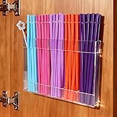 Rycid 9.5โ Large Acrylic Straw Holder for Cabinet Door with Detachable Ultra Sticky Adhesive Squares and Stickers, 2026 Reusable Straws Organizer Storage Dispenser for Kitchen Counter Cupboard