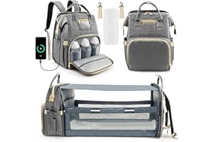 Kompoll Unisex Diaper Bag Backpack, Grey, Large Capacity, Waterproof, Padded Shoulder Straps, Reinforced Zippers, 5 Pockets with Insulated Function, Suitable for 0-24 Months