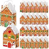 CIEOVO 24 Pcs Christmas Gingerbread House Candy Goodie Paper Gift Bags Candy House Treat Goodie Bags with Handles for Xmas Winter Holiday Baby Shower Party Decorations Supplies