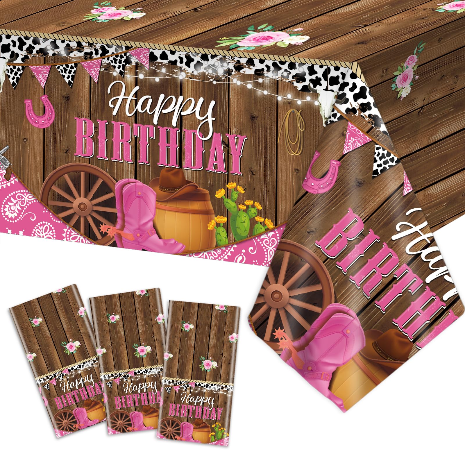 Photo 1 of ****MISSING PART***

ONLY ONE****3 Pcs Western Cowgirl Birthday Party Tablecloth 108 x 54 Inch Cowgirl Theme Tablecover Plastic Cowboy Rodeo Table Cloth West Theme Party Decoration and Supplies for Girl Birthday Baby Shower Party