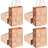Kolldenn 48 Pcs Snowflakes Paper Gift Bags with Handles Winter Goodie Bags Bulk Cute Candy Treat Storage for Xmas Holiday Birthday Baby Shower Party Favor Supplies