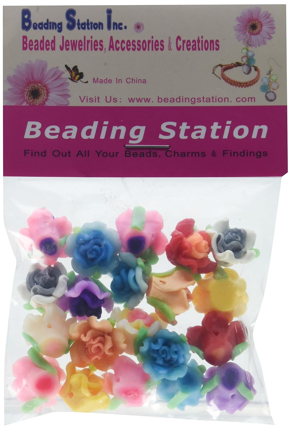 Beading Station 20Piece Handmade Leafy Clay Rose Flower