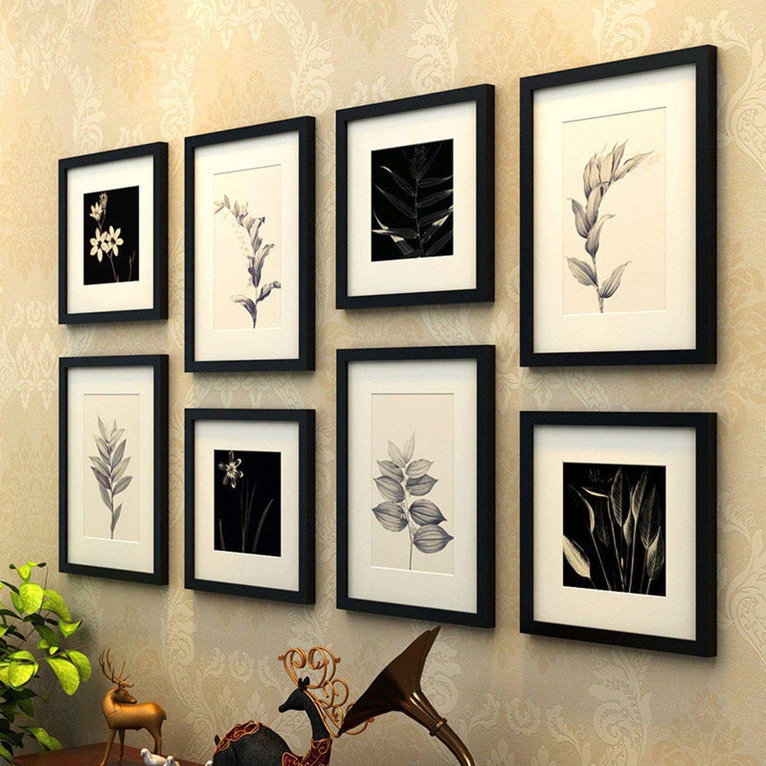 Amazon Com Simple Wooden Photo Wall Photo Frame Background Wedding Picture Frames Family Wall Hanging Photo Frame Black 8 Pcs Set Hei Sehua Hui