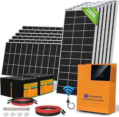 ECO-WORTHY 2400W 48V Off Grid Solar Panel Kit 12x195W Bifacial + 5000W Inverter