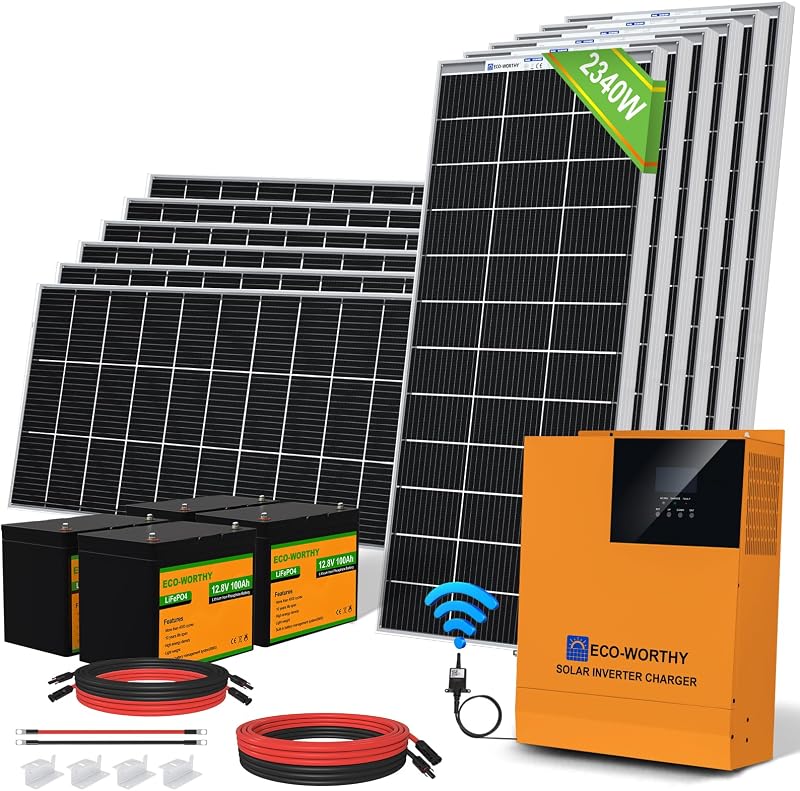 ECO-WORTHY 2400W 48V Off Grid Solar Panel Kit 12x195W Bifacial + 5000W Inverter