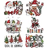6 Pcs Christmas Iron On Transfers for Tshirts,Santa Candy Cane Reindeer Christmas Dtf Transfers Ready to Press for T-Shirts Clothes Pillow Hoodie DIY Crafts