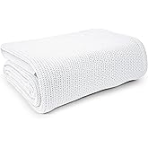 Linteum Textile Supply White Hospital Thermal Blanket 66x90 Inch 100% Cotton, Soft and Cozy, Breathable, Open-Cell Weave Design, All Season Twin Hospital Blanket (1-Pack)