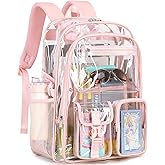 abshoo Large Clear Backpack For Girls Women School Bookbag Heavy Duty Transparent Backpack (Pink)