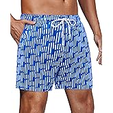 Gleeease 5inch Mens Swim Trunks: with Mesh Liner Lined Quick Dry Stretch Soft Comfort Beach Pool Pockets Vacation Striped