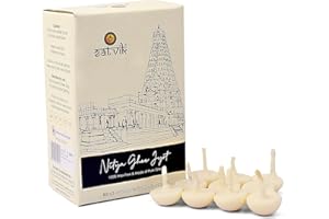 SATVIK STORE SATVIK Pure Ghee Wicks - 50 Pieces in 1 Box Cotton Wicks | Up to 30mints Burning Time | Ideal for Hindu Pooja - Wax Free, Jyot Batti for Puja| Pooja Essentials Ghee Wicks