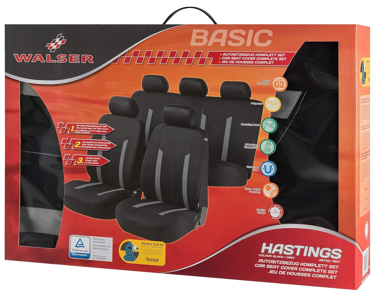 Walser Hastings Car Seat Cover Complete Set Suitable For Use With Side Airbags Germany Tested Amazon In Car Motorbike